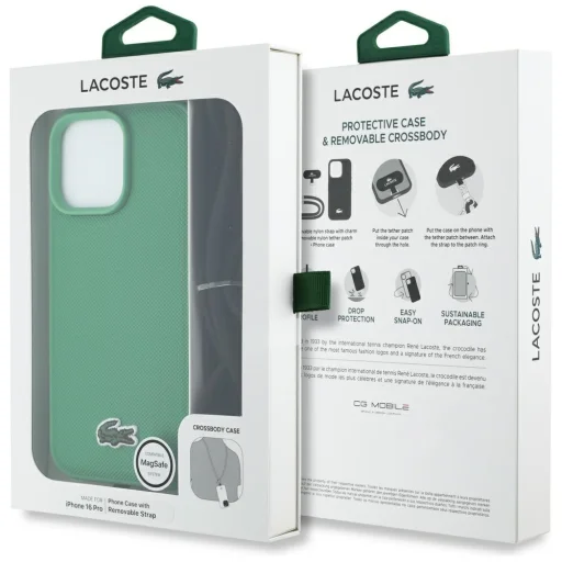 iPhone 16 Pro Lacoste Iconic Petit Pique Crossbody Cord MagSafe tok zöld - 9