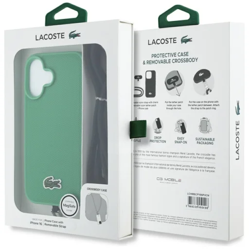 iPhone 16 Lacoste Iconic Petit Pique Crossbody Cord MagSafe zöld tok - 9