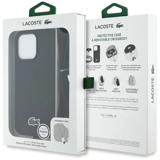 iPhone 15 Pro Max Lacoste Iconic Petit Pique Crossbody Cord MagSafe fekete tok - 9