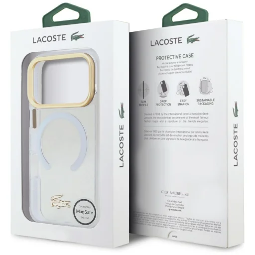 iPhone 17 Pro Lacoste Shockproof Átlátszó Matt Arany Logó MagSafe Fehér tok - 8