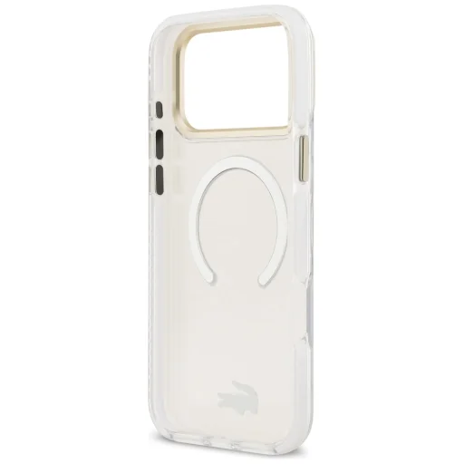 iPhone 17 Pro Max Lacoste Ütésálló Átlátszó Matt Arany Logós MagSafe Fehér tok - 7