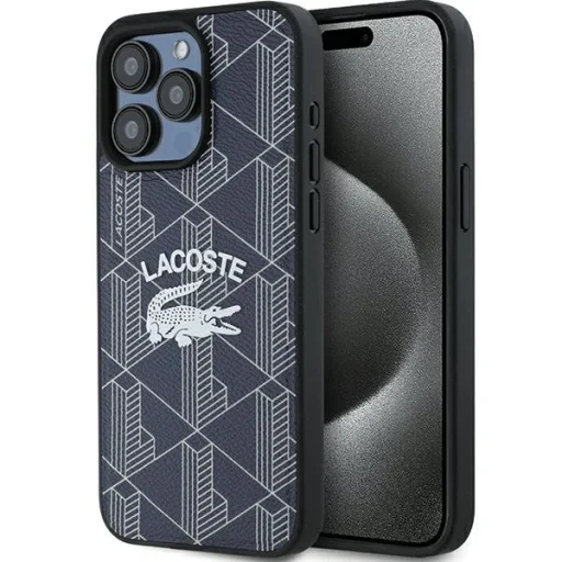 iPhone 15 Pro 6.1" navy Lacoste Monogram Vintage Logo MagSafe tok - 1