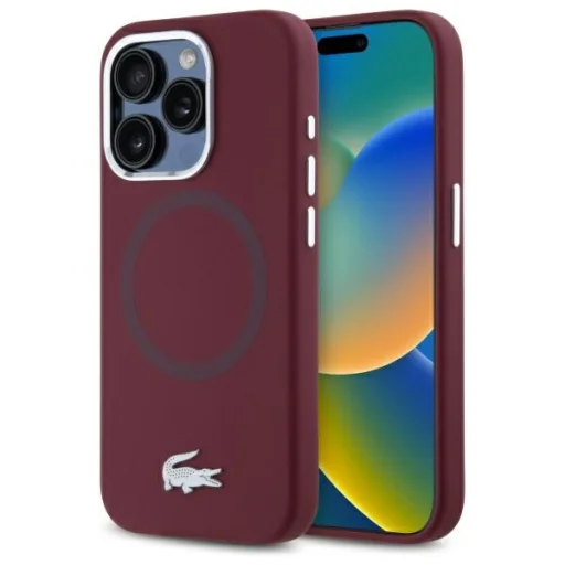 iPhone 15 Pro Max bordeaux Lacoste Silicone Croco Logo MagSafe tok - 1