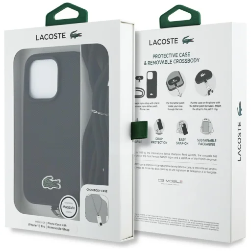 iPhone 15 Pro Lacoste Iconic Petit Pique Crossbody Cord MagSafe fekete tok - 9
