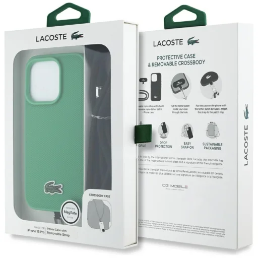 iPhone 15 Pro Lacoste Iconic Petit Pique Crossbody Cord MagSafe zöld tok - 9