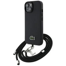 iPhone 15 Lacoste Iconic Petit Pique Crossbody Cord MagSafe tok fekete