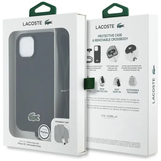 iPhone 15 Lacoste Iconic Petit Pique Crossbody Cord MagSafe tok fekete - 9