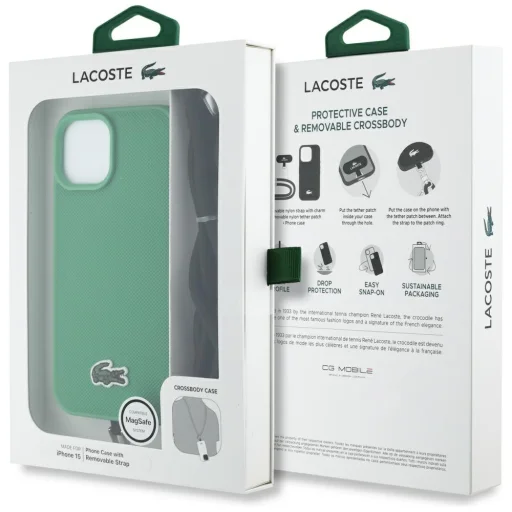 iPhone 15 Lacoste Iconic Petit Pique Crossbody Cord MagSafe zöld tok - 9