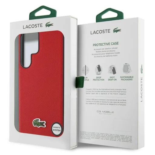 Samsung Galaxy S25 Ultra Lacoste Iconic Petit Pique Szövött Logó MagSafe piros tok - 8