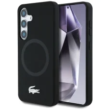 Samsung Galaxy S25 Lacoste Szilikon Mikroszálas Ezüst Krokodil Logóval MagSafe fekete tok