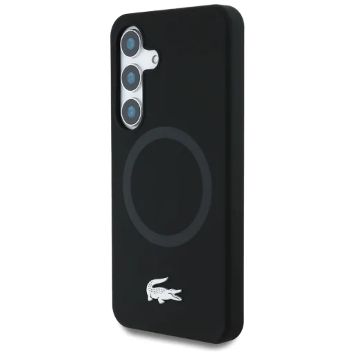 Samsung Galaxy S25 Lacoste Szilikon Mikroszálas Ezüst Krokodil Logóval MagSafe fekete tok - 2