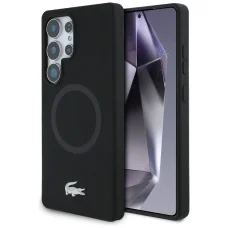 Samsung Galaxy S25 Ultra tok Lacoste Szilikon Mikroszálas Ezüst Krokodil Logó MagSafe fekete tok