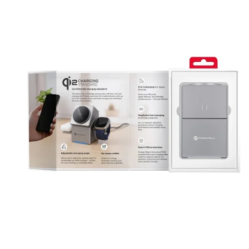 Forcell F-Energy 3 az 1-ben Rotation Cube Qi2 MagSafe-kompatibilis vezeték nélküli töltő (F-06) ezüst - 19