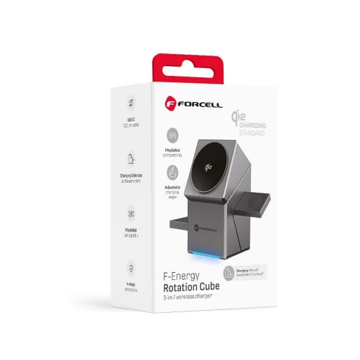 Forcell F-Energy 3 az 1-ben Rotation Cube Qi2 MagSafe-kompatibilis vezeték nélküli töltő (F-06) ezüst - 4