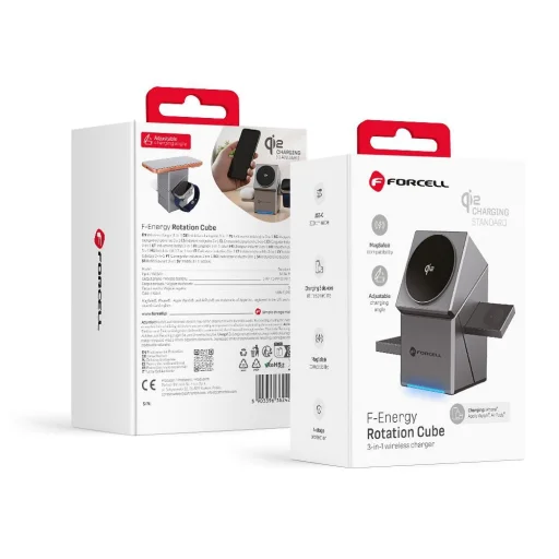 Forcell F-Energy 3 az 1-ben Rotation Cube Qi2 MagSafe-kompatibilis vezeték nélküli töltő (F-06) ezüst - 1