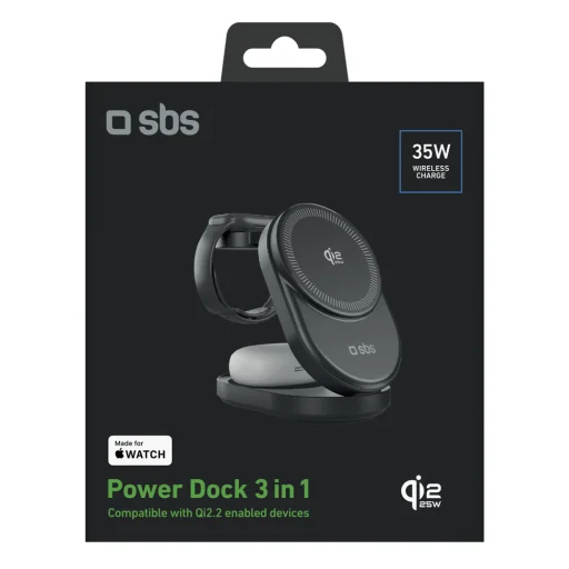 SBS Qi2.2 25W induktív 3 az 1-ben összecsukható töltőállomás MFI tanúsítvánnyal - fekete - 2