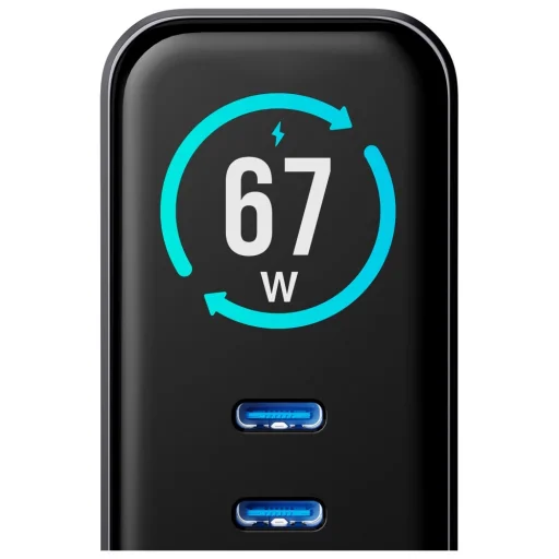 3MK InCharge Lumin PD 67W QC4+ PPS AFC FCP SCP USB-A 2xUSB-C TFT kijelzővel fekete hálózati töltő adapter - 2