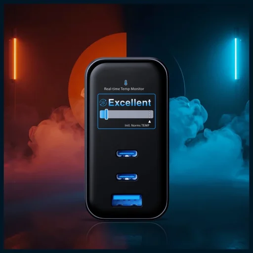 3MK InCharge Lumin PD 67W QC4+ PPS AFC FCP SCP USB-A 2xUSB-C TFT kijelzővel fekete hálózati töltő adapter - 8