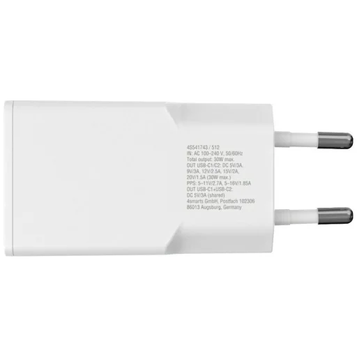 4smarts FlatPlug Slim  Dual 30W GaN 2xUSB-C fehér hálózati töltő adapter - 5