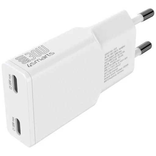 4smarts FlatPlug Slim  Dual 30W GaN 2xUSB-C fehér hálózati töltő adapter - 1