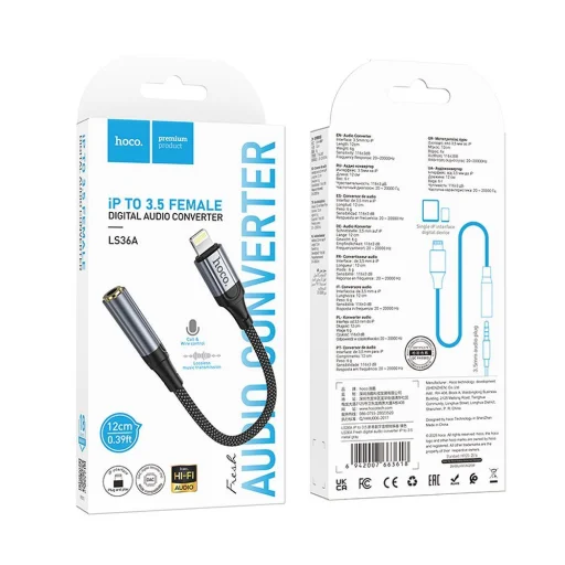 Hoco LS36A fém szürke Lightning to Jack 3,5 mm adapter - 9