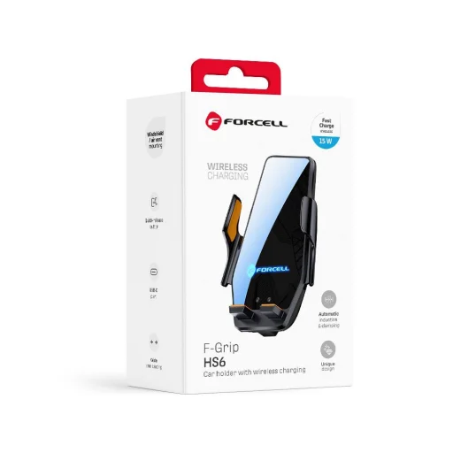  Forcell F-Grip HS6 15W fekete szélvédőre / szellőzőrácsra autós telefontartó - 7