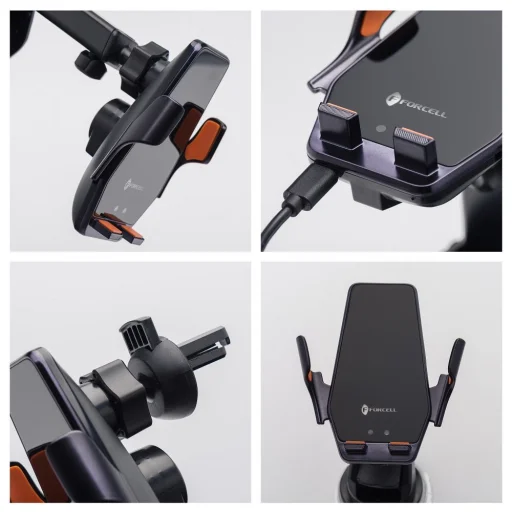  Forcell F-Grip HS6 15W fekete szélvédőre / szellőzőrácsra autós telefontartó - 8