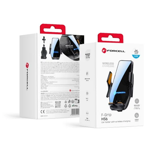  Forcell F-Grip HS6 15W fekete szélvédőre / szellőzőrácsra autós telefontartó - 1