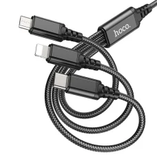 3in1 USB-A - Lightning / Micro USB / USB-C Kábel Hoco 2A 1 m fekete,