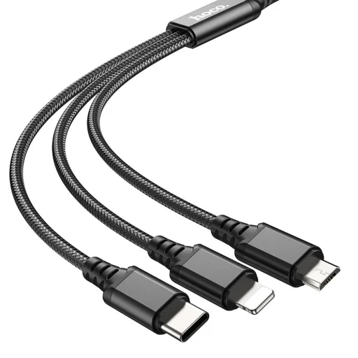 3in1 USB-A - Lightning / Micro USB / USB-C Kábel Hoco 2A 1 m fekete, - 2