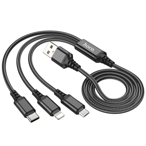 3in1 USB-A - Lightning / Micro USB / USB-C Kábel Hoco 2A 1 m fekete, - 3