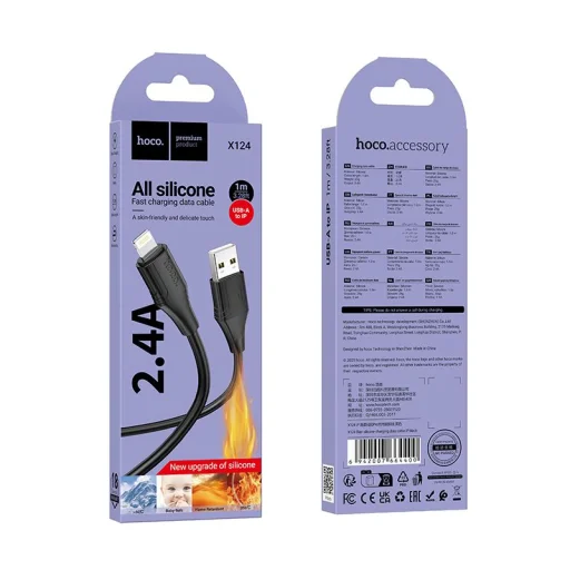 Lightning USB kábel Hoco 2,4A 1 m szilikon fekete - 6