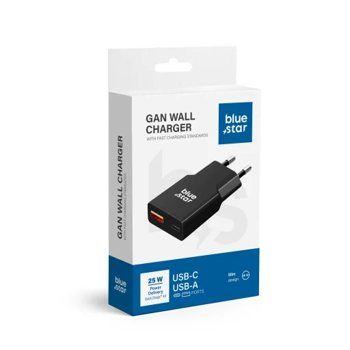 Blue Star Slim GaN USB C + USB A QC4.0 PD 3A 25W TFK-SC-25WAC fekete hálózati USB-C töltő adapter - 11