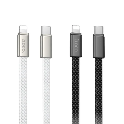 Flat kábel USB C - USB C Hoco 3A 60W 1 m fehér - 4
