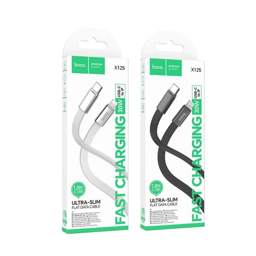 Flat kábel USB C - USB C Hoco 3A 60W 1 m fehér - 6