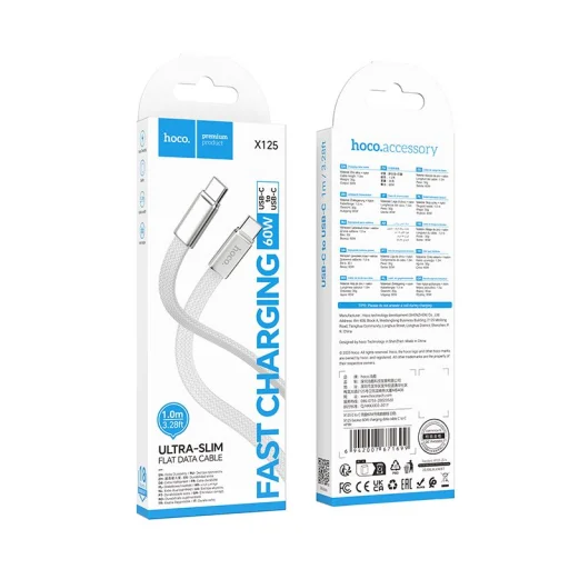 Plochý kábel USB C - USB C Hoco 3A 60W 1 m biely - 11