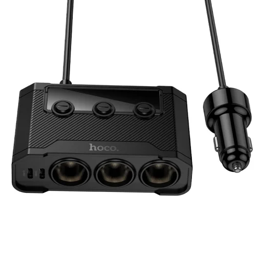 Autós töltő Hoco 2xUSB A + 2xUSB C + 3x szivargyújtó aljzat PD QC3.0 240W Z64 fekete - 3
