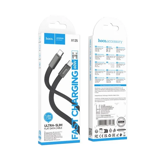 USB C - USB C Hoco 3A 60W 1 m X125 fekete Type-C kábel - 6