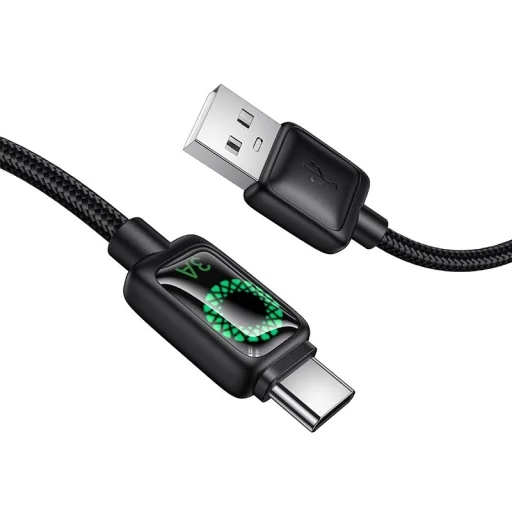 USB A-ról USB C-re LCD kijelzős kábel Hoco 3A 1,2 m fekete - 3