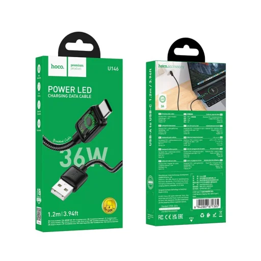 USB A-ról USB C-re LCD kijelzős kábel Hoco 3A 1,2 m fekete - 9