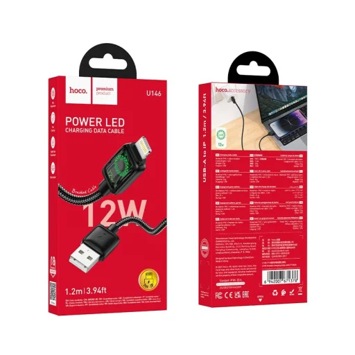 Hoco U146 2,4A 1,2 m LCD kijelzős USB A - Lightning kábel fekete - 9