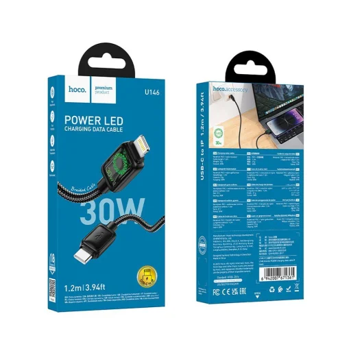 Hoco PD 30W 1,2 m USB C - Lightning kábel LCD-vel fekete - 9