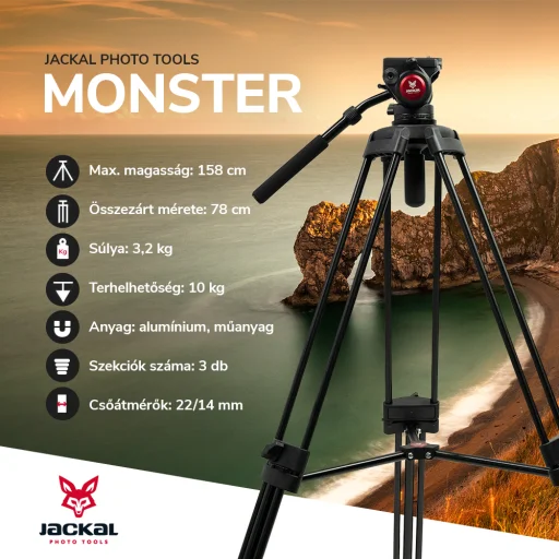 Jackal Monster fluid fejes videó állvány, tripod (158cm) - 3