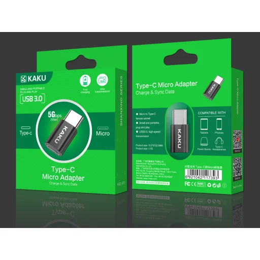 KAKU KSC-531 SHANXING USB TYPE-C - MICRO USB Adapter, átalakító fekete - 5