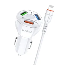 KAKU Univerzális autós töltő 20W 4,8A QC3.0 3xUSB + Lightning kábel fehér (KSC-493)