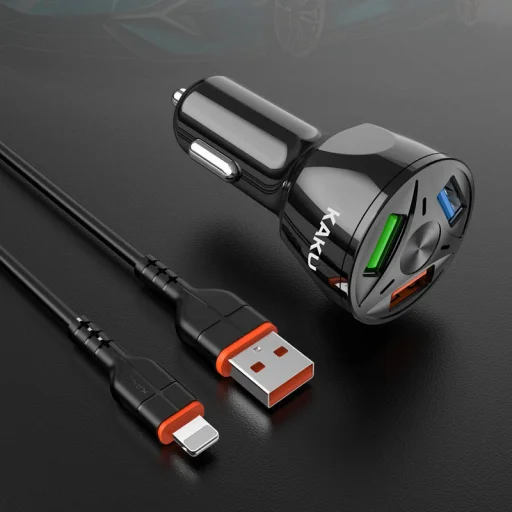 KAKU Univerzális autós töltő 20W 4,8A QC3.0 3xUSB + Lightning kábel fehér (KSC-493) - 4