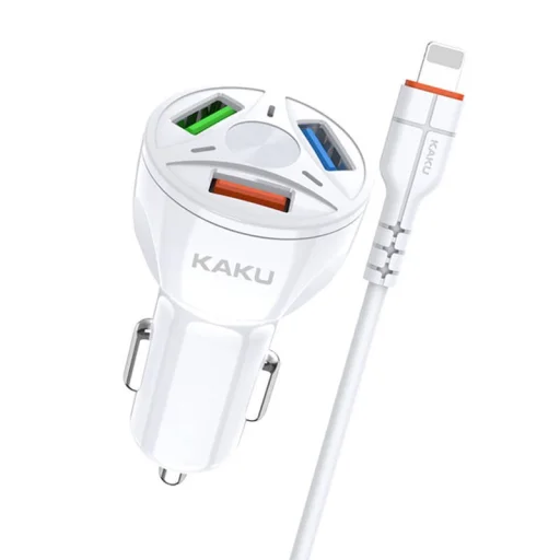 KAKU Univerzális autós töltő 20W 4,8A QC3.0 3xUSB + Lightning kábel fehér (KSC-493) - 1
