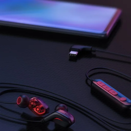 Baseus GAMO vezetékes fülhallgató Virtuális 3D hangzással Type-C piros (NGC18-09) - 9