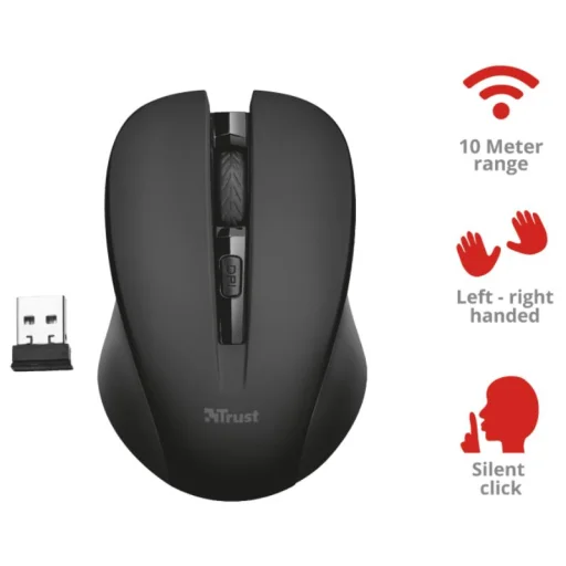 Trust Mydo Silent Click vezeték nélküli optikai egér 1800 DPI grafit színben - 6