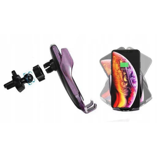 Univerzális R1 automata autós telefontartó és vezeték nélküli 10 W Qi töltő lila - 2